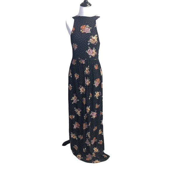 Free People Women's S Small Maxi Dress Floral Print Sleeveless Cross Straps Boho
